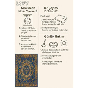 Halı – Mavi; Sarı – Oriental Desen, Pamuk Dokuma Taban, Makinede Yıkanabilir, Kolay Temizlenebilir, Toz Ve Tüy Tutmaz, Kaymaz, Evcil Hayvan Dostu