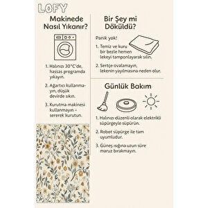 Floral Desenli Halı – Sarı, Yeşil Ve Krem – Canlı Çiçek Motifleriyle Doğadan İlham Alan Zarif Tasarım, Makinede Yıkanabilir, Pamuk Dokuma Taban, Evcil Hayvan Dostu, Toz Ve Tüy Tutmaz, Robot Süpürge Uyumlu