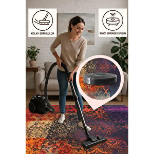 Soyut Renk Geçişli Halı – Turuncu, Kırmızı, Lacivert Ve Mor Tonlar – Makinede Yıkanabilir, Toz Tutmaz, Kaymaz Taban, Evcil Hayvan Dostu