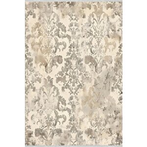 Damask Desenli Halı – Bej Ve Gri – Klasik Ve Modernin Zarif Uyumu, Makinede Yıkanabilir, Kaymaz Taban, Toz Ve Tüy Tutmaz 150x240 cm
