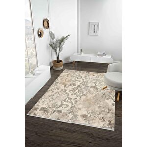 Damask Desenli Halı – Bej Ve Gri – Klasik Ve Modernin Zarif Uyumu, Makinede Yıkanabilir, Kaymaz Taban, Toz Ve Tüy Tutmaz 150x240 cm