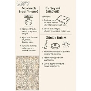 Damask Desenli Halı – Bej Ve Gri – Klasik Ve Modernin Zarif Uyumu, Makinede Yıkanabilir, Kaymaz Taban, Toz Ve Tüy Tutmaz