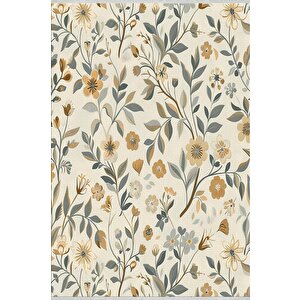 Floral Desenli Halı – Sarı, Yeşil Ve Krem – Canlı Çiçek Motifleriyle Doğadan İlham Alan Zarif Tasarım, Makinede Yıkanabilir, Pamuk Dokuma Taban, Evcil Hayvan Dostu, Toz Ve Tüy Tutmaz, Robot Süpürge Uyumlu
