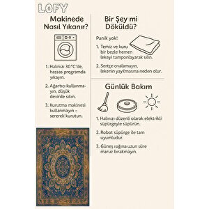 Halı – Mavi; Sarı – Oriental Desen, Pamuk Dokuma Taban, Makinede Yıkanabilir, Kolay Temizlenebilir, Toz Ve Tüy Tutmaz, Kaymaz, Evcil Hayvan Dostu