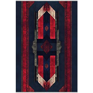 Halı – Kırmızı; Lacivert; Gri – Geometrik Desen, Pamuk Dokuma Taban, Makinede Yıkanabilir, Kolay Temizlenebilir, Toz Ve Tüy Tutmaz, Kaymaz, Evcil Hayvan Dostu 200x220 cm
