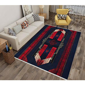 Halı – Kırmızı; Lacivert; Gri – Geometrik Desen, Pamuk Dokuma Taban, Makinede Yıkanabilir, Kolay Temizlenebilir, Toz Ve Tüy Tutmaz, Kaymaz, Evcil Hayvan Dostu 200x220 cm