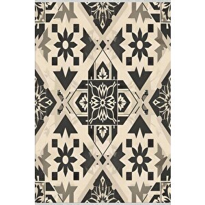 Geometrik Desenli Modern Halı – Siyah Ve Bej – Yıkanabilir, Kaymaz Taban, Kolay Temizlenebilir, Katlanabilir İnce Yapı, Evcil Hayvan Dostu