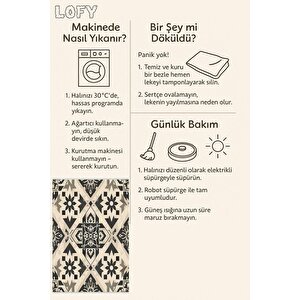 Geometrik Desenli Modern Halı – Siyah Ve Bej – Yıkanabilir, Kaymaz Taban, Kolay Temizlenebilir, Katlanabilir İnce Yapı, Evcil Hayvan Dostu