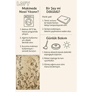 Vintage Çiçek Desenli Halı – Bej Ve Kahverengi – Kırık Doku Görünümlü Nostaljik Tasarım, Makinede Yıkanabilir, Kolay Temizlenebilir, Toz Tutmaz, Pamuk Tabanlı, Evcil Hayvan Dostu