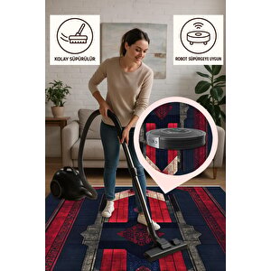 Halı – Kırmızı; Lacivert; Gri – Geometrik Desen, Pamuk Dokuma Taban, Makinede Yıkanabilir, Kolay Temizlenebilir, Toz Ve Tüy Tutmaz, Kaymaz, Evcil Hayvan Dostu
