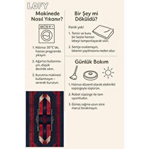 Halı – Kırmızı; Lacivert; Gri – Geometrik Desen, Pamuk Dokuma Taban, Makinede Yıkanabilir, Kolay Temizlenebilir, Toz Ve Tüy Tutmaz, Kaymaz, Evcil Hayvan Dostu