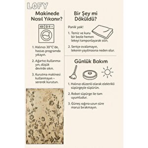 Vintage Çiçek Desenli Halı – Bej Ve Kahverengi – Kırık Doku Görünümlü Nostaljik Tasarım, Makinede Yıkanabilir, Kolay Temizlenebilir, Toz Tutmaz, Pamuk Tabanlı, Evcil Hayvan Dostu