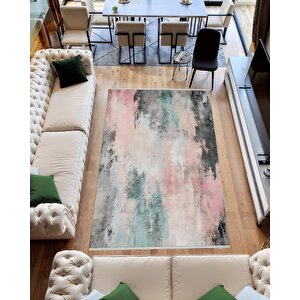 Soyut Pastel Tonlu Halı – Pembe, Mint Yeşili, Siyah Ve Krem – Yumuşak Ve Ferah Görünüm, Makinede Yıkanabilir, Pamuk Taban, Toz Tutmaz, Evcil Hayvan Dostu