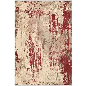 Halı – Kırmızı, Bej Ve Kahverengi – Soyut Desen, Pamuk Dokuma Taban, Makinede Yıkanabilir, Kolay Temizlenebilir, Toz Ve Tüy Tutmaz, Kaymaz, Evcil Hayvan Dostu 160x350 cm