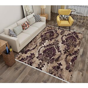Klasik Desenli Halı – Mor, Kahverengi Ve Bej Tonlar – Makinede Yıkanabilir, Toz Tutmaz, Kaymaz Taban, Evcil Hayvan Dostu 180x200 cm