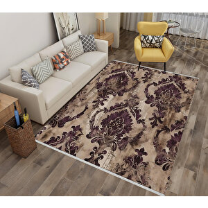 Klasik Desenli Halı – Mor, Kahverengi Ve Bej Tonlar – Makinede Yıkanabilir, Toz Tutmaz, Kaymaz Taban, Evcil Hayvan Dostu 200x270 cm