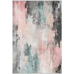 Soyut Pastel Tonlu Halı – Pembe, Mint Yeşili, Siyah Ve Krem – Yumuşak Ve Ferah Görünüm, Makinede Yıkanabilir, Pamuk Taban, Toz Tutmaz, Evcil Hayvan Dostu 100x180 cm