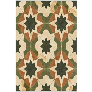 Halı – Yeşil; Kahverengi; Krem – Geometrik Desen, Pamuk Dokuma Taban, Makinede Yıkanabilir, Kolay Temizlenebilir, Toz Ve Tüy Tutmaz, Kaymaz, Evcil Hayvan Dostu 150x300 cm