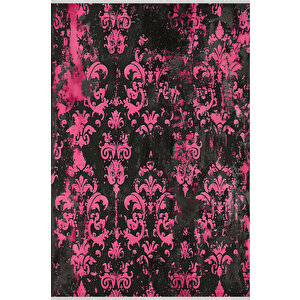 Barok Desenli Halı – Siyah Ve Canlı Pembe – Cesur Kontrastlı Tasarım, Makinede Yıkanabilir, Toz Tutmaz, Kaymaz Taban, Evcil Hayvan Dostu 150x300 cm