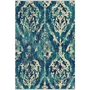 Barok Desenli Halı – Lacivert, Turkuaz Ve Krem Tonları – Zengin Desen Dokusu, Makinede Yıkanabilir, Kaymaz Taban, Toz Tutmaz, Evcil Hayvan Dostu 180x270 cm
