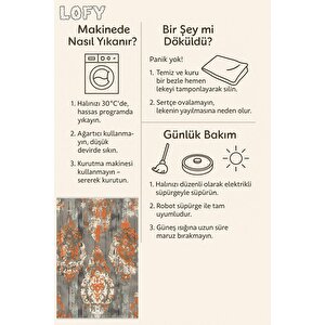 Barok Desenli Klasik Halı – Turuncu, Krem Ve Gri Tonlar – Gösterişli Desenler, Makinede Yıkanabilir, Kaymaz Taban, Toz Tutmaz, Evcil Hayvan Dostu