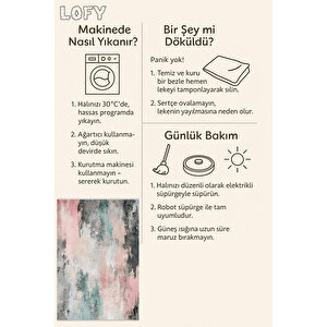 Soyut Pastel Tonlu Halı – Pembe, Mint Yeşili, Siyah Ve Krem – Yumuşak Ve Ferah Görünüm, Makinede Yıkanabilir, Pamuk Taban, Toz Tutmaz, Evcil Hayvan Dostu