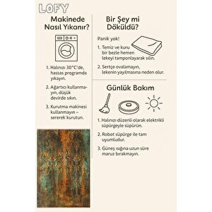 Vintage Barok Halı – Turuncu Ve Yeşil – Eskitme Damask Desenli, Makinede Yıkanabilir, Kaymaz Ve İnce Tabanlı