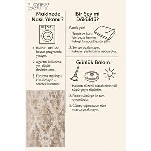 Klasik Damask Desenli Halı – Bej Ve Kahverengi – Zarif Eskitme Görünüm, Yumuşak Doku, Makinede Yıkanabilir, Kaymaz Ve İnce Tabanlı