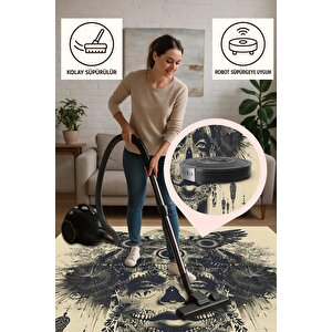 Gotik İllüstrasyon Halı – Siyah Ve Krem – Cesur Ve Sıra Dışı Dekoratif Tarz, Makinede Yıkanabilir, Kaymaz Taban, Evcil Hayvan Dostu