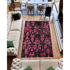 Barok Desenli Halı – Siyah Ve Canlı Pembe – Cesur Kontrastlı Tasarım, Makinede Yıkanabilir, Toz Tutmaz, Kaymaz Taban, Evcil Hayvan Dostu 180x270 cm