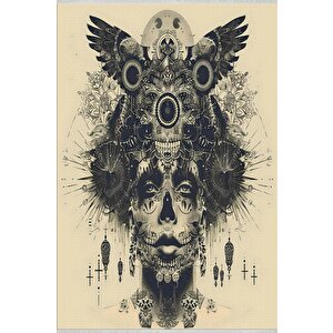 Gotik İllüstrasyon Halı – Siyah Ve Krem – Cesur Ve Sıra Dışı Dekoratif Tarz, Makinede Yıkanabilir, Kaymaz Taban, Evcil Hayvan Dostu 180x270 cm