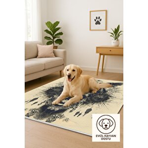 Gotik İllüstrasyon Halı – Siyah Ve Krem – Cesur Ve Sıra Dışı Dekoratif Tarz, Makinede Yıkanabilir, Kaymaz Taban, Evcil Hayvan Dostu