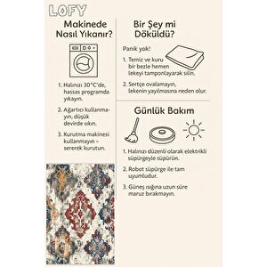 Geleneksel Desenli Halı – Lacivert, Kırmızı Ve Sarı – Canlı Motiflerle Zamansız Stil, Makinede Yıkanabilir, Toz Ve Tüy Tutmaz, Pamuk Dokuma Taban, Kaymaz Yapı