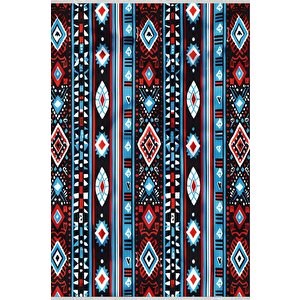 Halı – Siyah; Kırmızı; Mavi – Etnik Desen, Pamuk Dokuma Taban, Makinede Yıkanabilir, Kolay Temizlenebilir, Toz Ve Tüy Tutmaz, Kaymaz, Evcil Hayvan Dostu 200x350 cm
