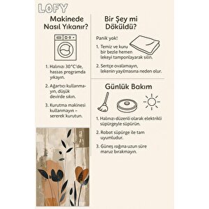 Halı – Bej; Siyah; Turuncu – Çiçekli Desen, Pamuk Dokuma Taban, Makinede Yıkanabilir, Kolay Temizlenebilir, Toz Ve Tüy Tutmaz, Kaymaz, Evcil Hayvan Dostu