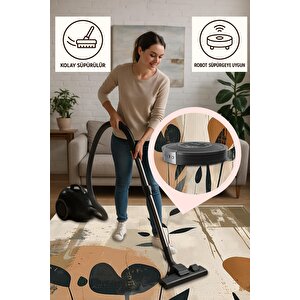 Halı – Bej; Siyah; Turuncu – Çiçekli Desen, Pamuk Dokuma Taban, Makinede Yıkanabilir, Kolay Temizlenebilir, Toz Ve Tüy Tutmaz, Kaymaz, Evcil Hayvan Dostu