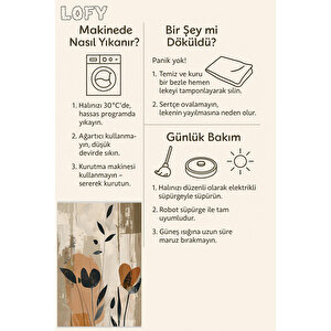 Halı – Bej; Siyah; Turuncu – Çiçekli Desen, Pamuk Dokuma Taban, Makinede Yıkanabilir, Kolay Temizlenebilir, Toz Ve Tüy Tutmaz, Kaymaz, Evcil Hayvan Dostu