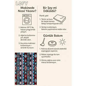 Halı – Siyah; Kırmızı; Mavi – Etnik Desen, Pamuk Dokuma Taban, Makinede Yıkanabilir, Kolay Temizlenebilir, Toz Ve Tüy Tutmaz, Kaymaz, Evcil Hayvan Dostu