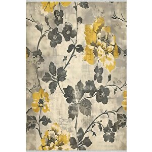 Halı – Sarı; Gri; Krem – Floral Desen, Pamuk Dokuma Taban, Makinede Yıkanabilir, Kolay Temizlenebilir, Toz Ve Tüy Tutmaz, Kaymaz, Evcil Hayvan Dostu