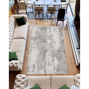 Soyut Desenli Halı – Gri Ve Beyaz – Yıpranmış Beton Efektli Modern Tasarım, Makinede Yıkanabilir, Pamuk Taban, Toz Ve Tüy Tutmaz, Robot Süpürge Uyumlu 180x200 cm