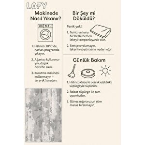 Soyut Desenli Halı – Gri Ve Beyaz – Yıpranmış Beton Efektli Modern Tasarım, Makinede Yıkanabilir, Pamuk Taban, Toz Ve Tüy Tutmaz, Robot Süpürge Uyumlu
