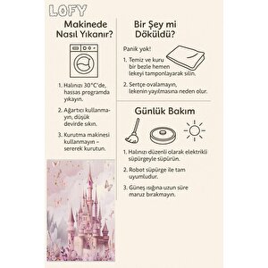 Peri Masalı Şato Halı – Pembe Ve Lila –  Çocuk Odası Halısı, Makinede Yıkanabilir, Kaymaz Ve İnce Tabanlı