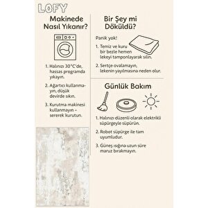 Modern Soyut Desenli Halı – Krem Ve Açık Gri – Minimal Tasarım, Makinede Yıkanabilir, Kolay Temizlenebilir, Kaymaz Taban, Pamuk Dokuma Taban, Evcil Hayvan Dostu