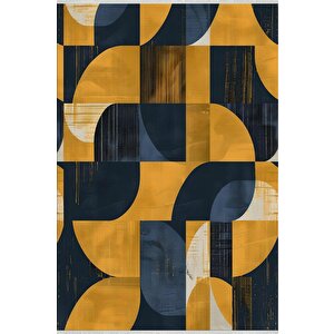 Halı – Lacivert; Sarı – Geometrik Desen, Pamuk Dokuma Taban, Makinede Yıkanabilir, Kolay Temizlenebilir, Toz Ve Tüy Tutmaz, Kaymaz, Evcil Hayvan Dostu 80x150 cm