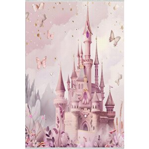 Peri Masalı Şato Halı – Pembe Ve Lila –  Çocuk Odası Halısı, Makinede Yıkanabilir, Kaymaz Ve İnce Tabanlı 180x270 cm