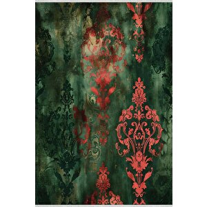 Barok Desenli Halı – Yeşil Ve Kırmızı Tonlar – Canlı Renk Geçişleri, Makinede Yıkanabilir, Kaymaz Taban, Toz Tutmaz, Evcil Hayvan Dostu 160x350 cm