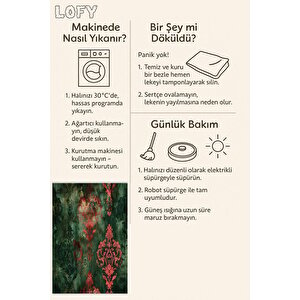 Barok Desenli Halı – Yeşil Ve Kırmızı Tonlar – Canlı Renk Geçişleri, Makinede Yıkanabilir, Kaymaz Taban, Toz Tutmaz, Evcil Hayvan Dostu