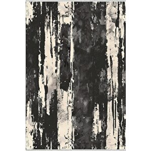 Halı – Siyah; Fildişi – Soyut Desen, Pamuk Dokuma Taban, Makinede Yıkanabilir, Kolay Temizlenebilir, Toz Ve Tüy Tutmaz, Kaymaz, Evcil Hayvan Dostu 100x100 cm