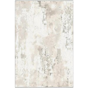 Modern Soyut Desenli Halı – Krem Ve Açık Gri – Minimal Tasarım, Makinede Yıkanabilir, Kolay Temizlenebilir, Kaymaz Taban, Pamuk Dokuma Taban, Evcil Hayvan Dostu 200x350 cm