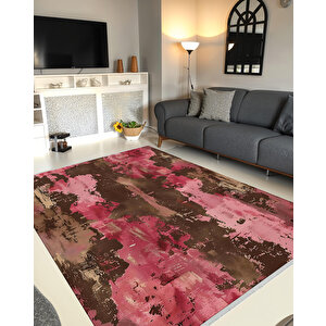 Soyut Desenli Modern Halı – Pembe, Kahverengi Ve Bej Tonlar – Makinede Yıkanabilir, Toz Tutmaz, Kaymaz Taban, Evcil Hayvan Dostu 100x180 cm